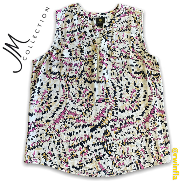 JM Collection Sleeveless Zip Front Top Geometric - Picture 1 of 9